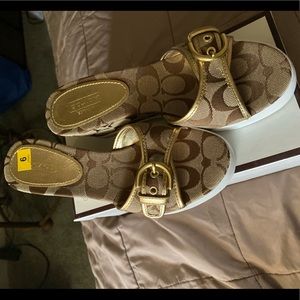 Brown Coach sandal slide wedge
